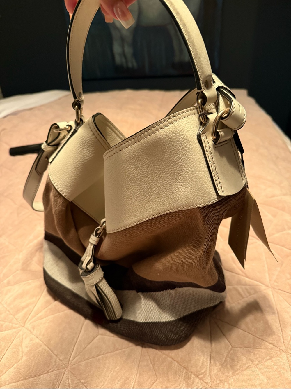 Cream and Brown Striped Women’s Handbag